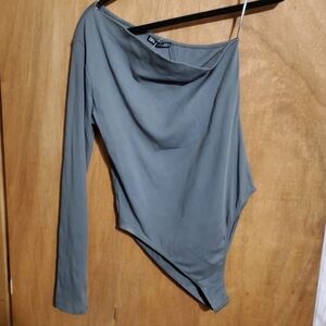 Zara Gray Asymmetrical Bodysuit. Nwot. Large. Off Shoulder.